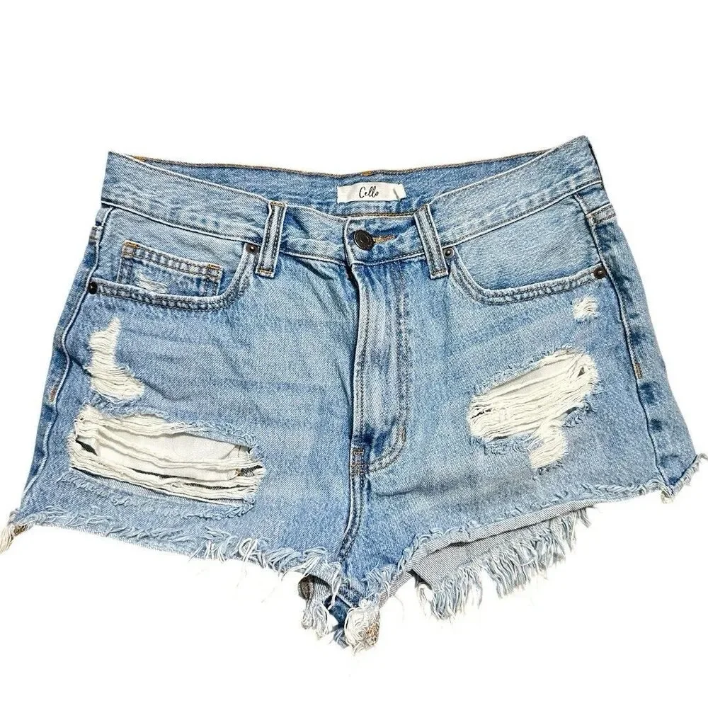 Denim Cutoff Shorts Light Wash Size 7 Frayed Hem Distressed Grunge Y2K Festival